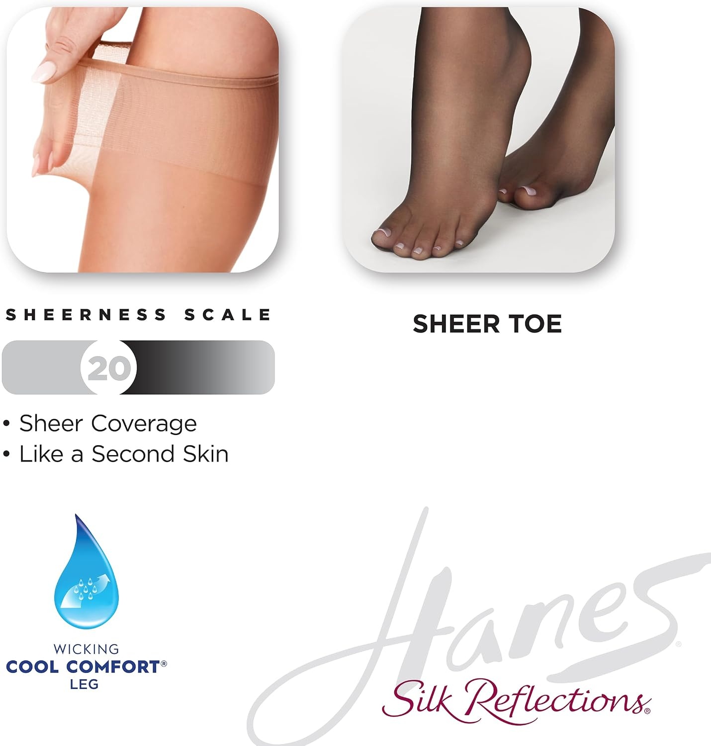 image:imageHanes Silk Reflections Womens Sheer Toe Silky Sheer KneeHigh StockingsGentle Brown