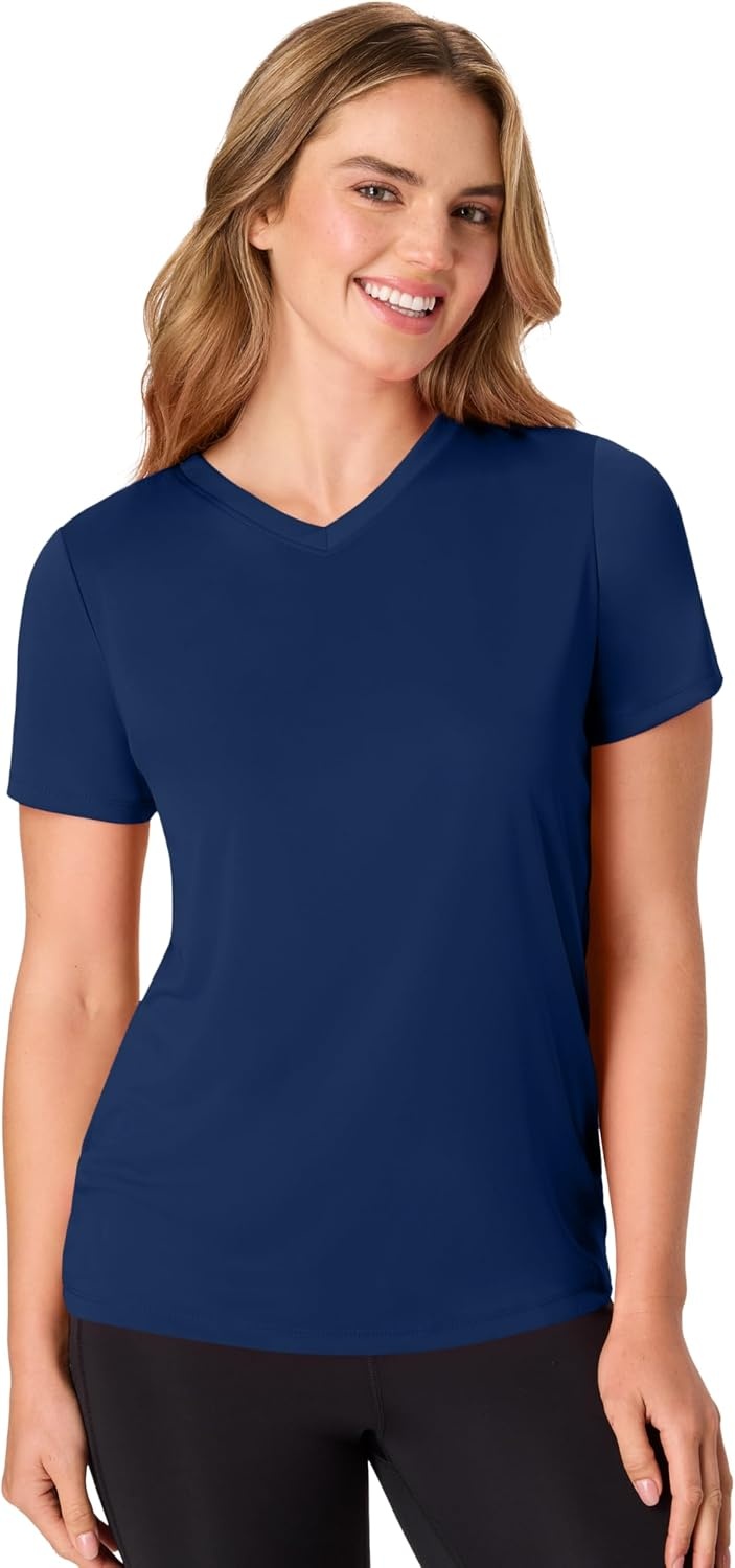 image:imageHanes Womens Athletic TShirt Cool DRI VNeck Performance TeeBlkWhtNvy