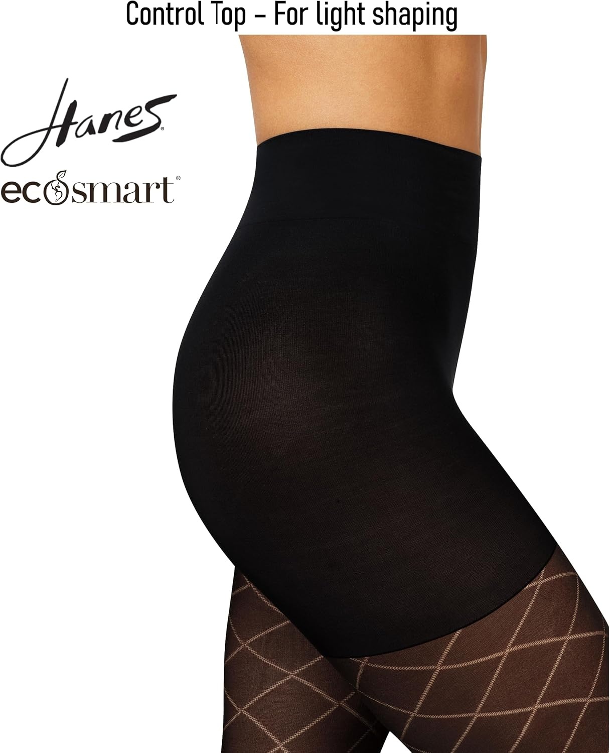 image:imageHanes Womens EcoSmart Fashion Diamond Outline Control Top Sheer Toe TightsBlack