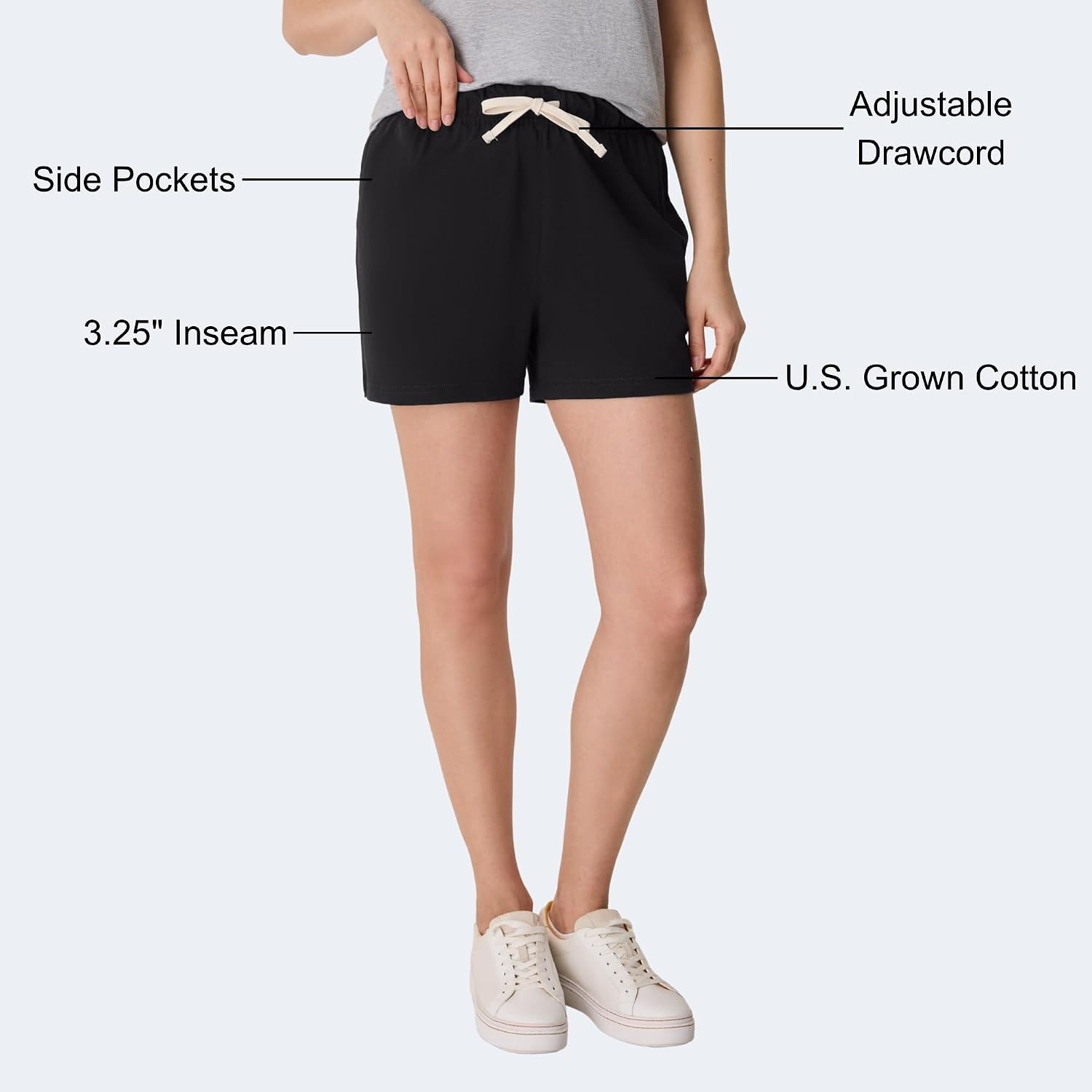 image:imageHanes Womens Essential Drawstring Shorts Cotton Shorts for Women Adjustable ShortsBlack