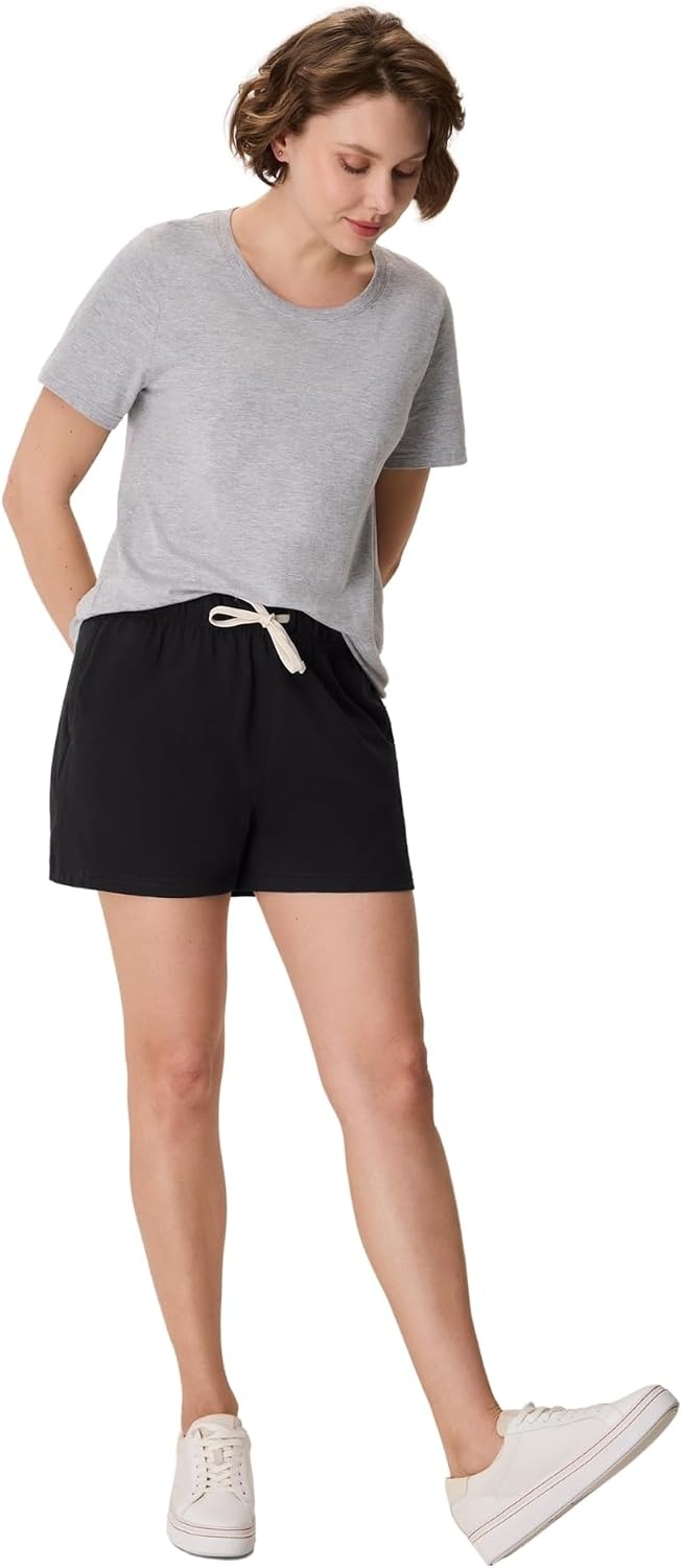 image:imageHanes Womens Essential Drawstring Shorts Cotton Shorts for Women Adjustable ShortsBlack