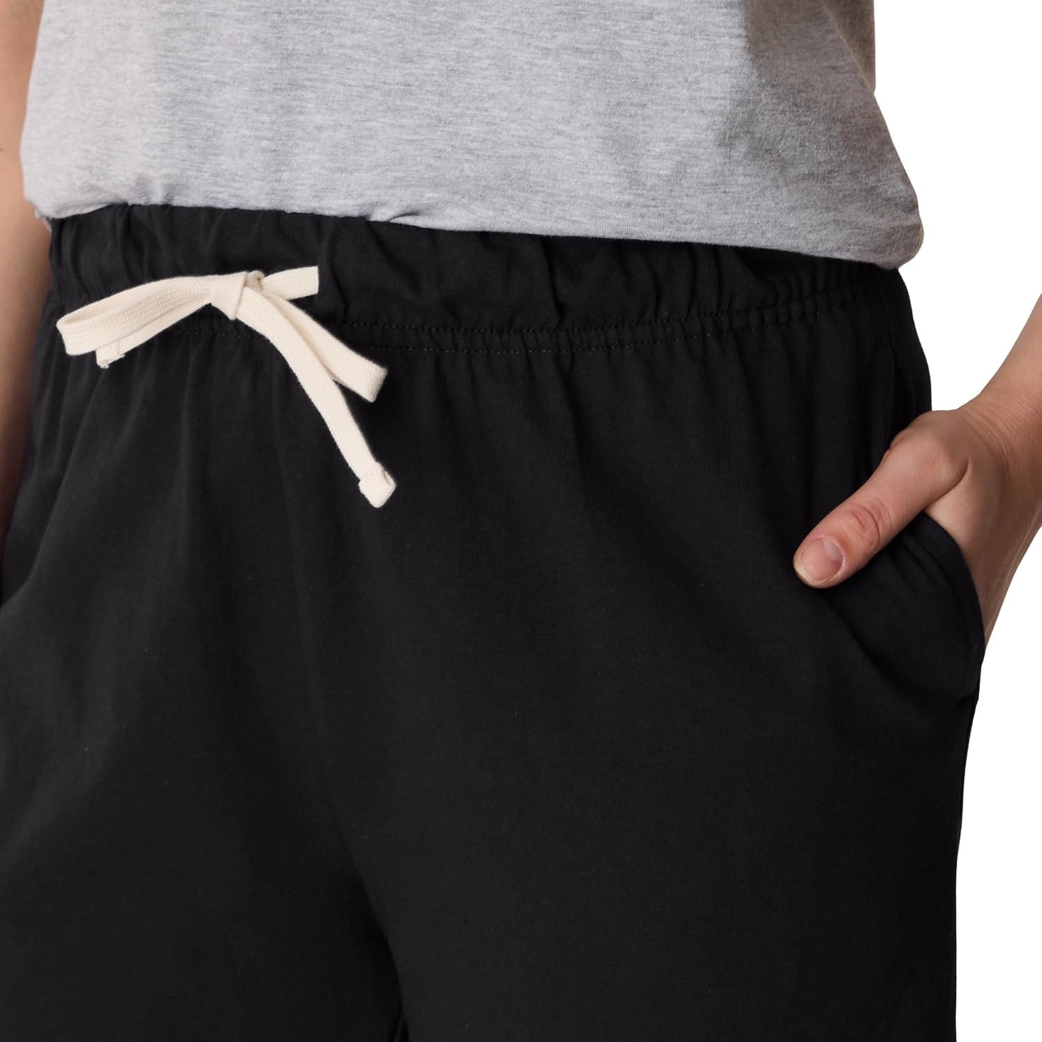 image:imageHanes Womens Essential Drawstring Shorts Cotton Shorts for Women Adjustable ShortsBlack