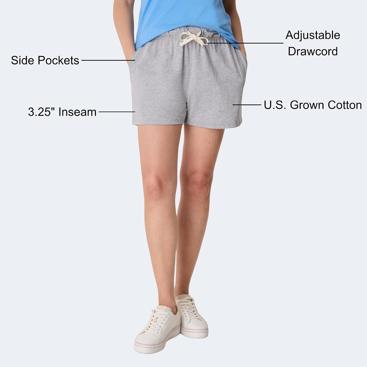 image:imageHanes Womens Essential Drawstring Shorts Cotton Shorts for Women Adjustable ShortsLight Steel