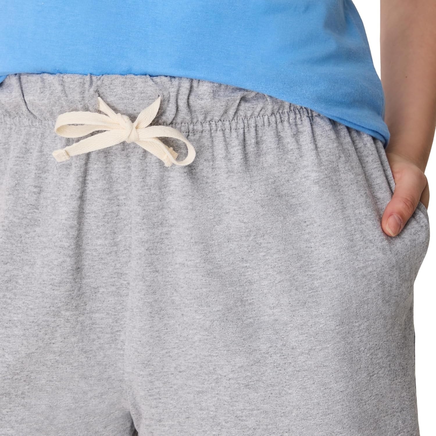 image:imageHanes Womens Essential Drawstring Shorts Cotton Shorts for Women Adjustable ShortsLight Steel