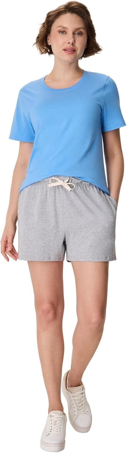 image:imageHanes Womens Essential Drawstring Shorts Cotton Shorts for Women Adjustable ShortsLight Steel