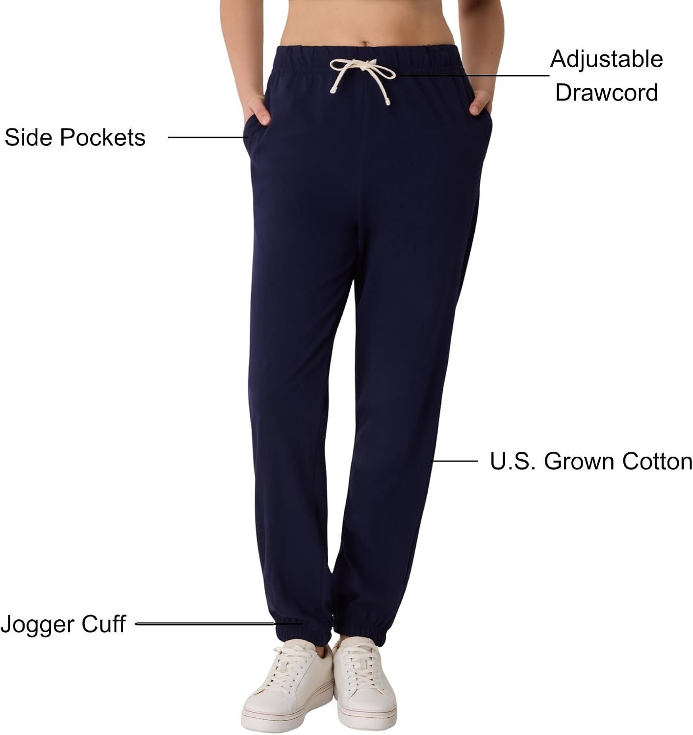 image:imageHanes Womens Essentials Cotton Joggers Jersey Drawstring Pants for WomenAthletic Navy