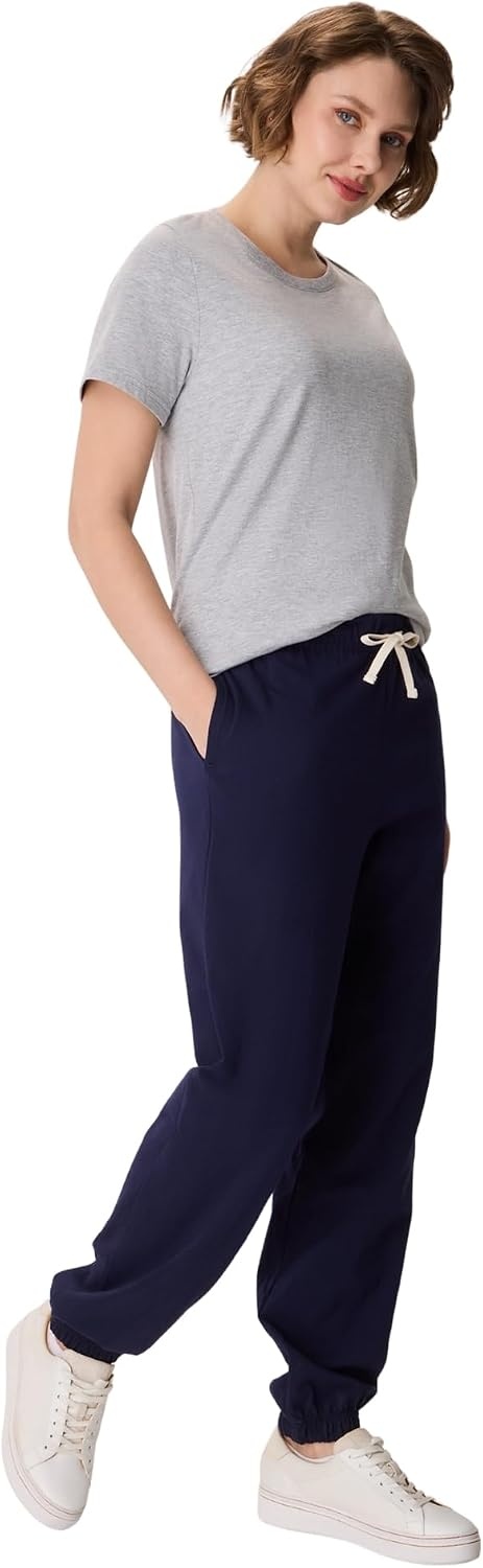 image:imageHanes Womens Essentials Cotton Joggers Jersey Drawstring Pants for WomenAthletic Navy