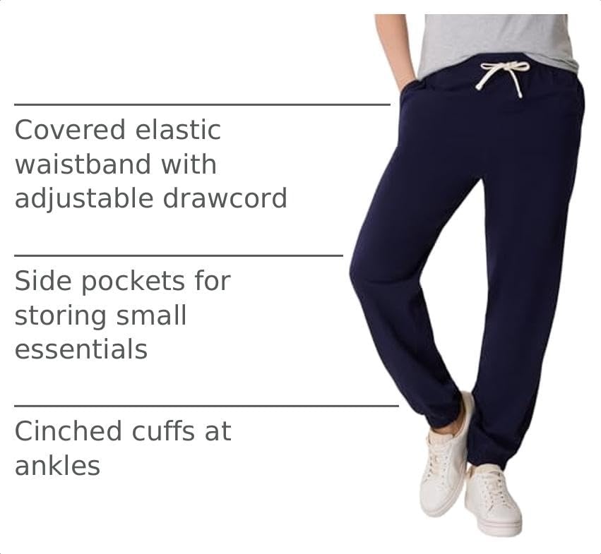 image:imageHanes Womens Essentials Cotton Joggers Jersey Drawstring Pants for WomenAthletic Navy