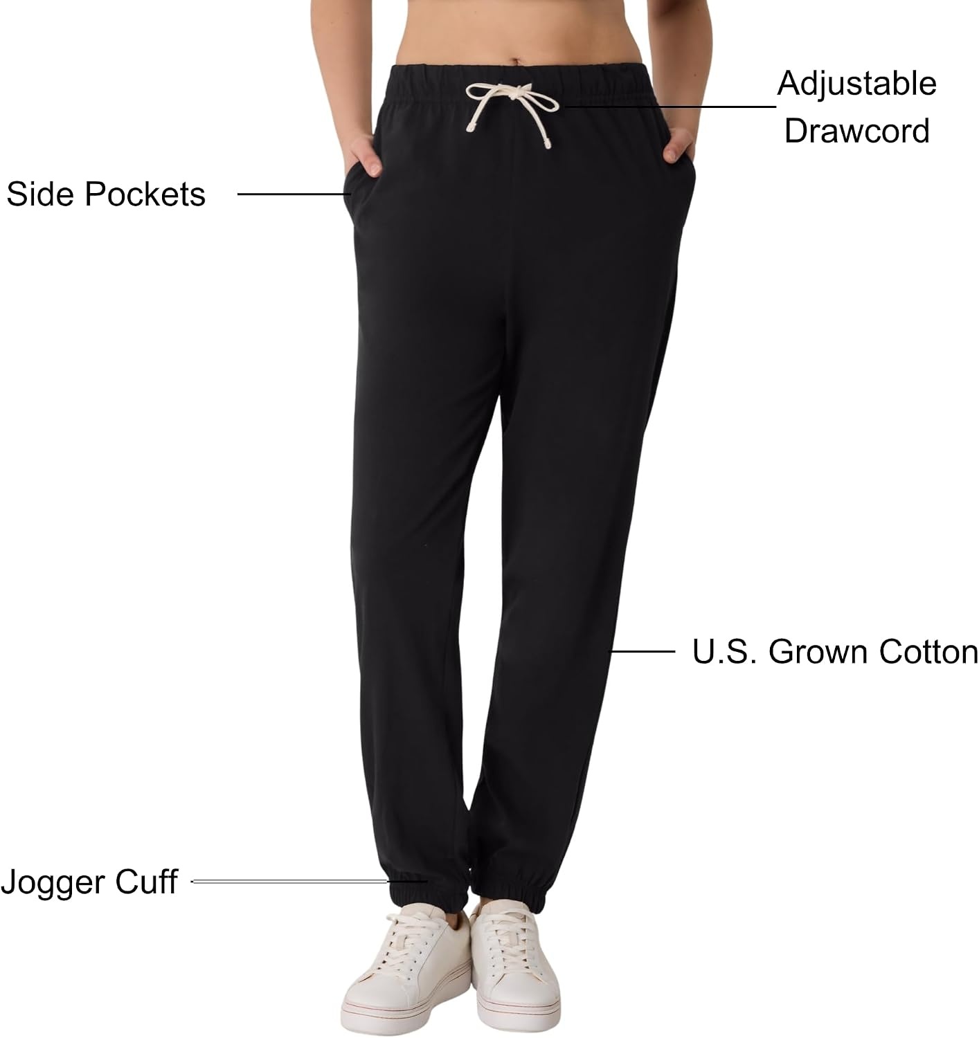 image:imageHanes Womens Essentials Cotton Joggers Jersey Drawstring Pants for WomenBlack