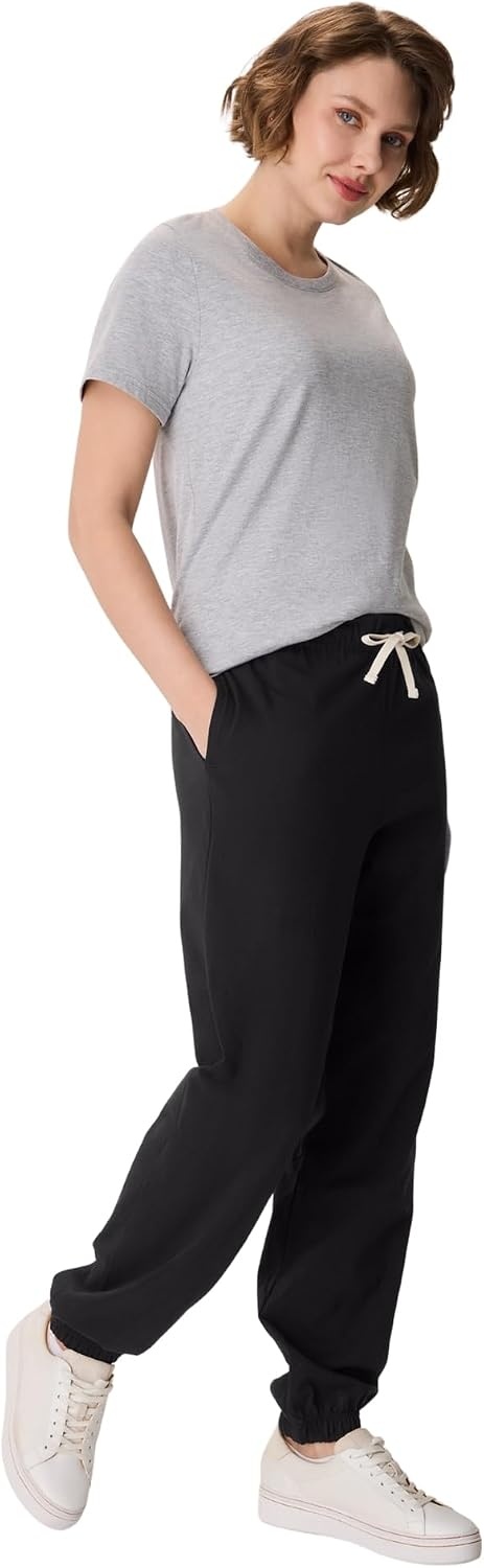 image:imageHanes Womens Essentials Cotton Joggers Jersey Drawstring Pants for WomenBlack