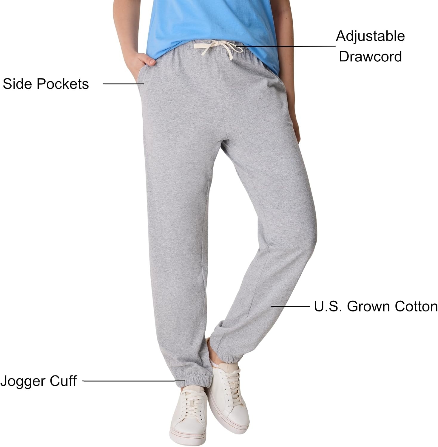 image:imageHanes Womens Essentials Cotton Joggers Jersey Drawstring Pants for WomenLight Steel