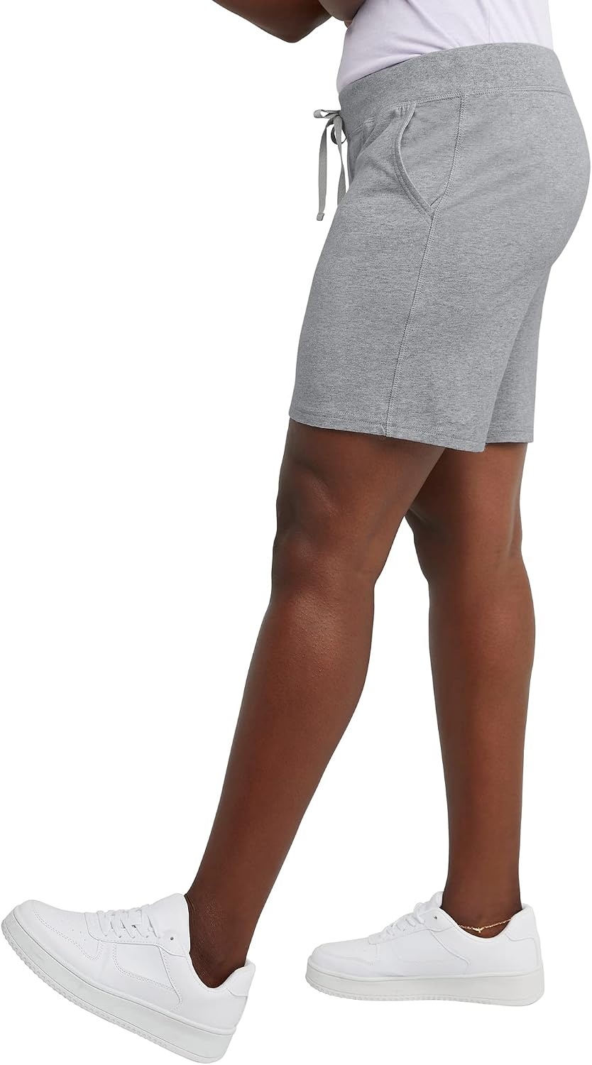 image:imageHanes Womens Jersey Pocket Shorts Drawstring Cotton Jersey Shorts 7 InseamLight Steel
