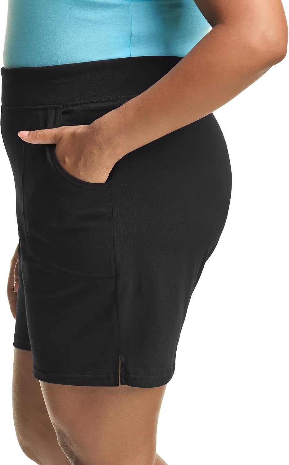 image:imageHanes Womens Just My Size Cotton Jersey Shorts Plus Size Pullon Gym Shorts 7 inches InseamBlack
