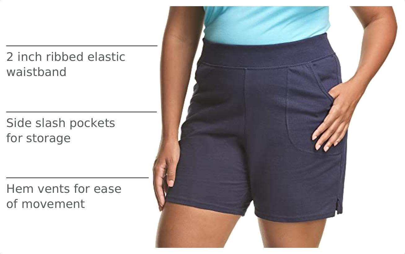 image:imageHanes Womens Just My Size Cotton Jersey Shorts Plus Size Pullon Gym Shorts 7 inches InseamNavy