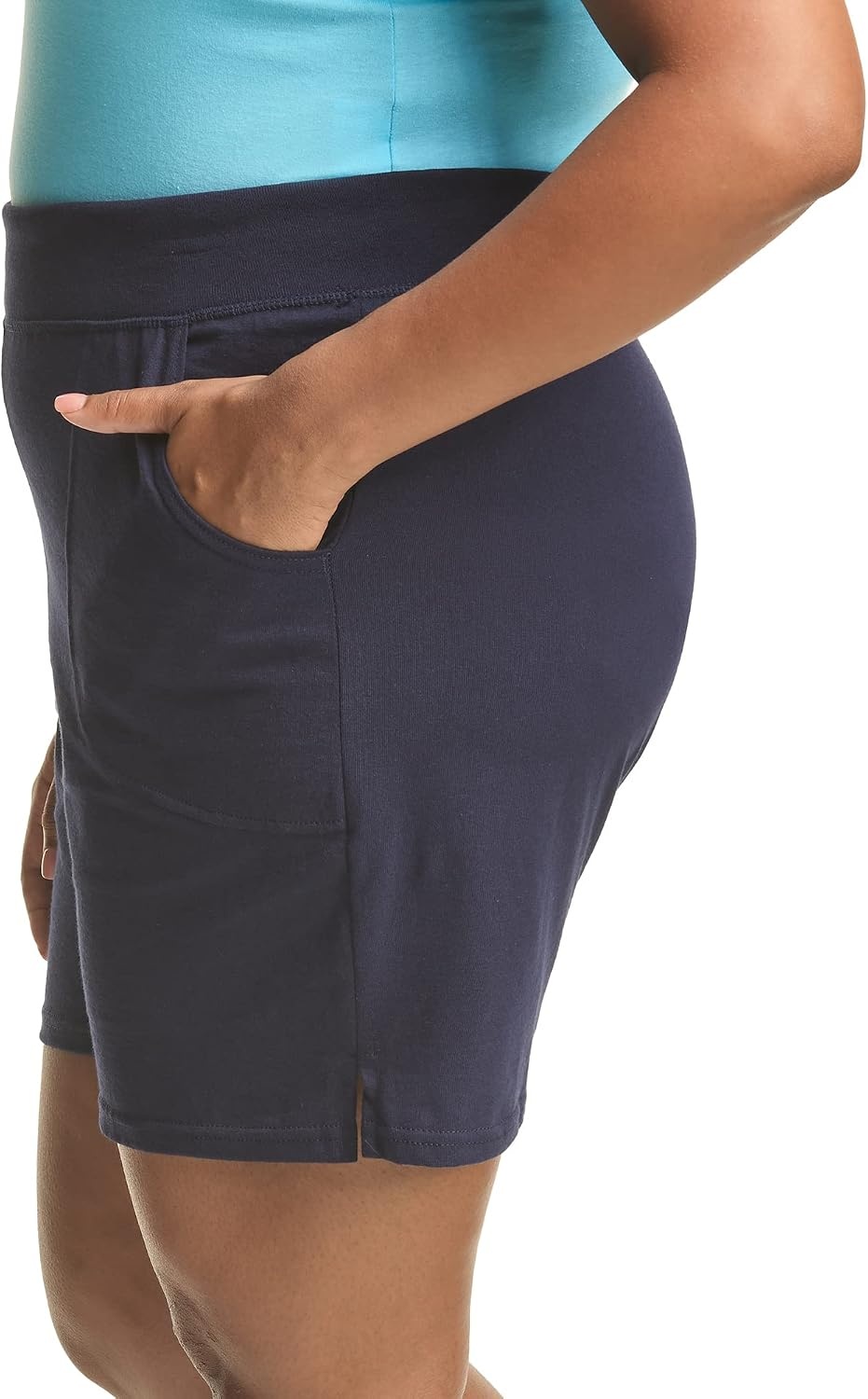 image:imageHanes Womens Just My Size Cotton Jersey Shorts Plus Size Pullon Gym Shorts 7 inches InseamNavy