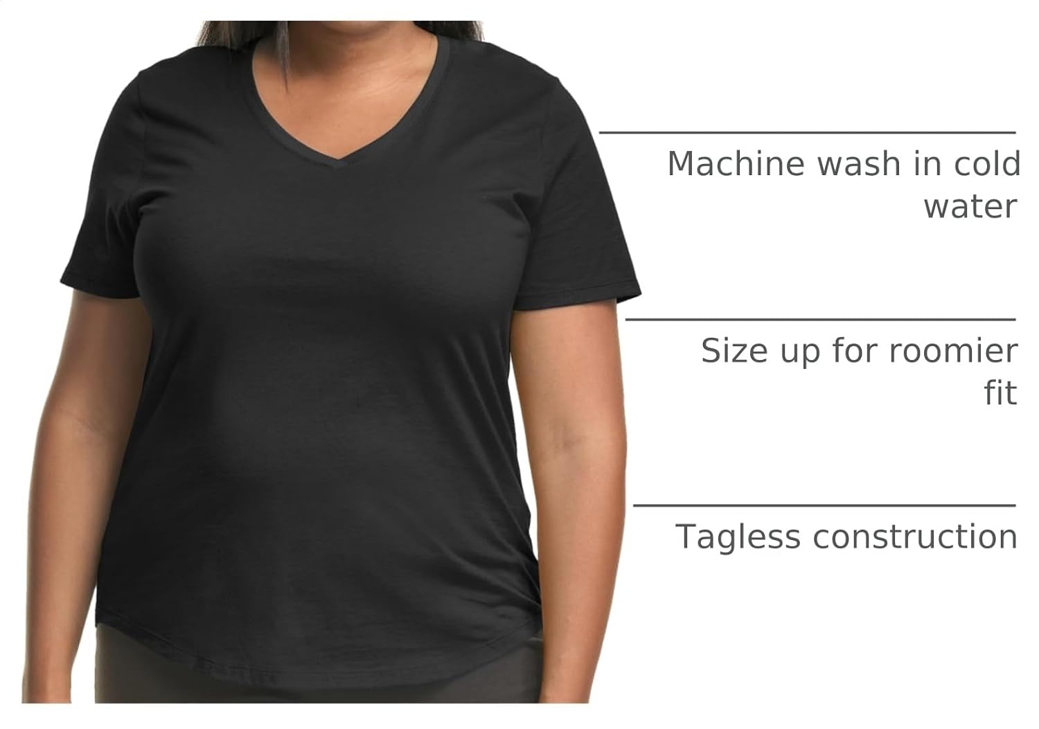 image:imageHanes Womens Just My Size Plus Size Cotton Jersey TShirt Short Sleeve VNeck TeeBlack