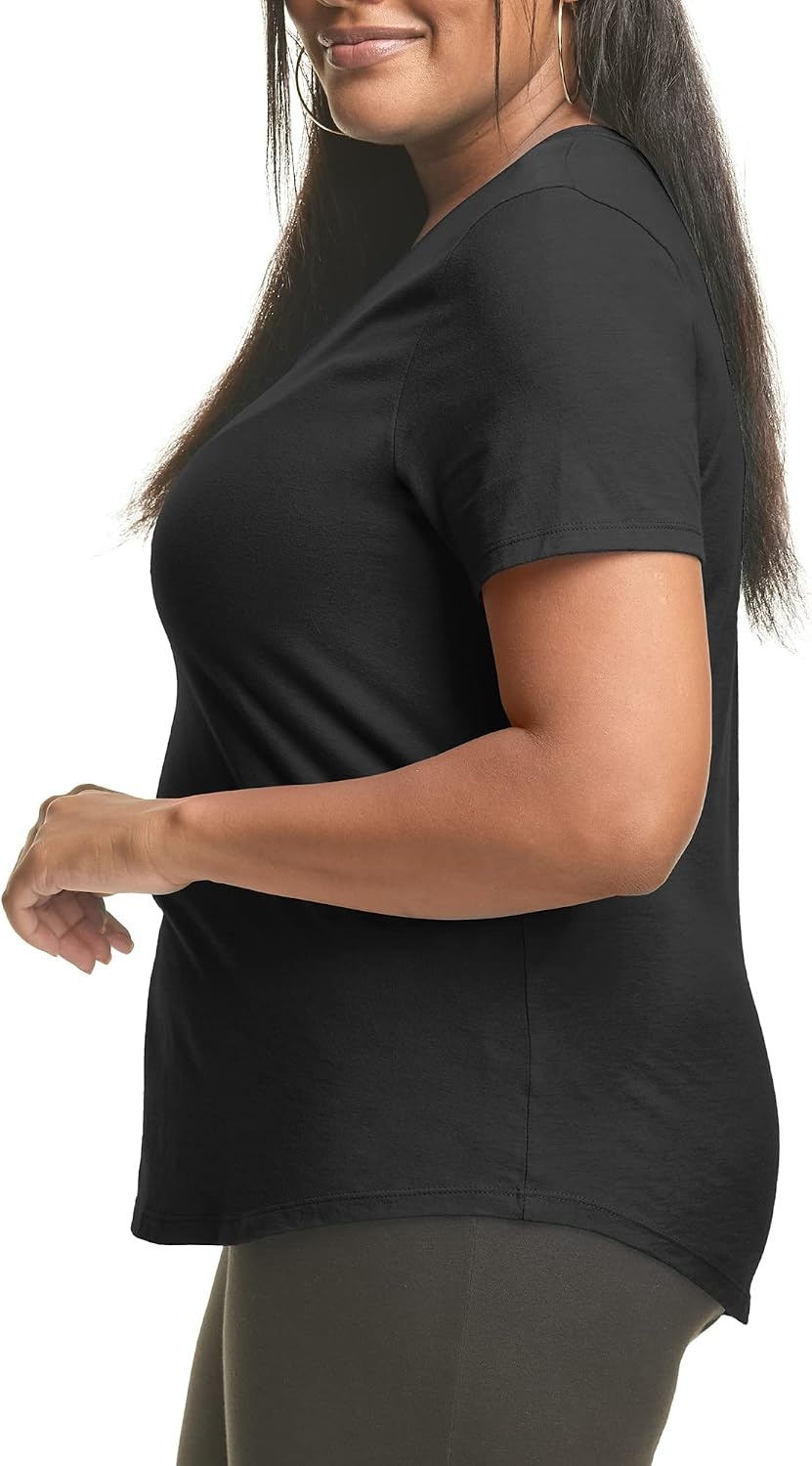 image:imageHanes Womens Just My Size Plus Size Cotton Jersey TShirt Short Sleeve VNeck TeeBlack