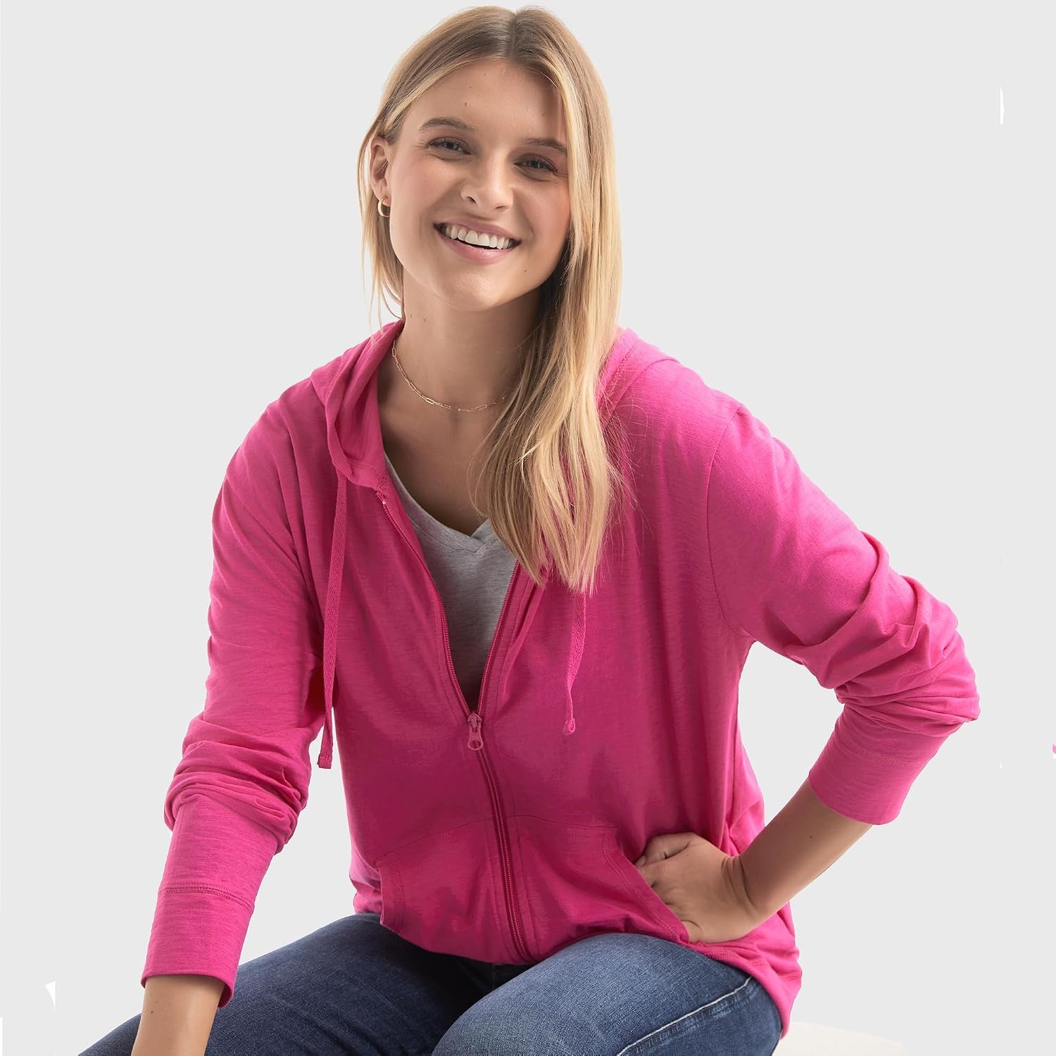 image:imageHanes Womens Lightweight Full Zip Hoodie Textured Cotton Zip Up TShirt HoodieAmaranth