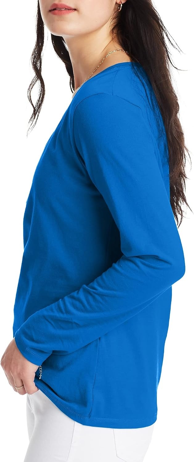 image:imageHanes Womens Long Sleeve Cotton TShirt Lightweight Crewneck and VNeck Tee for Women Modern FitDeep Dive