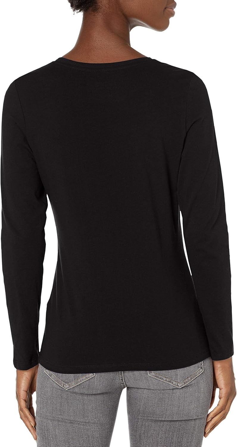 image:imageHanes Womens Long Sleeve Cotton TShirt Lightweight Crewneck and VNeck Tee for Women Modern FitEbony
