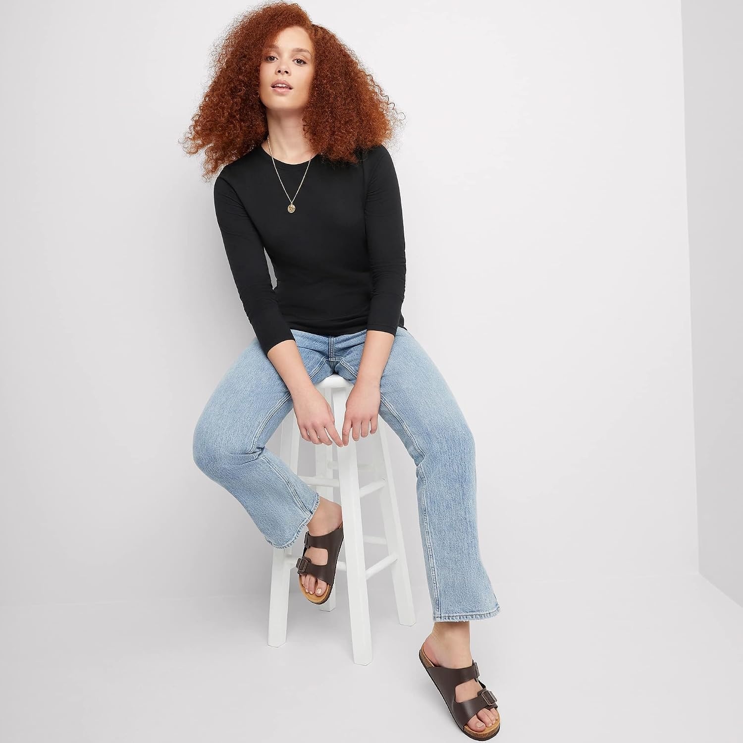 image:imageHanes Womens Long Sleeve Cotton TShirt Lightweight Crewneck and VNeck Tee for Women Modern FitEbony
