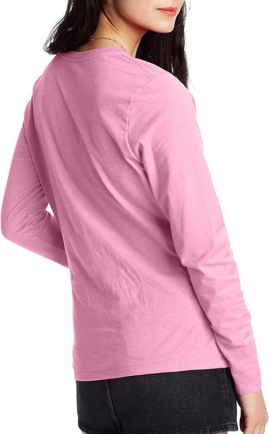 image:imageHanes Womens Long Sleeve Cotton TShirt Lightweight Crewneck and VNeck Tee for Women Modern FitPink Swish