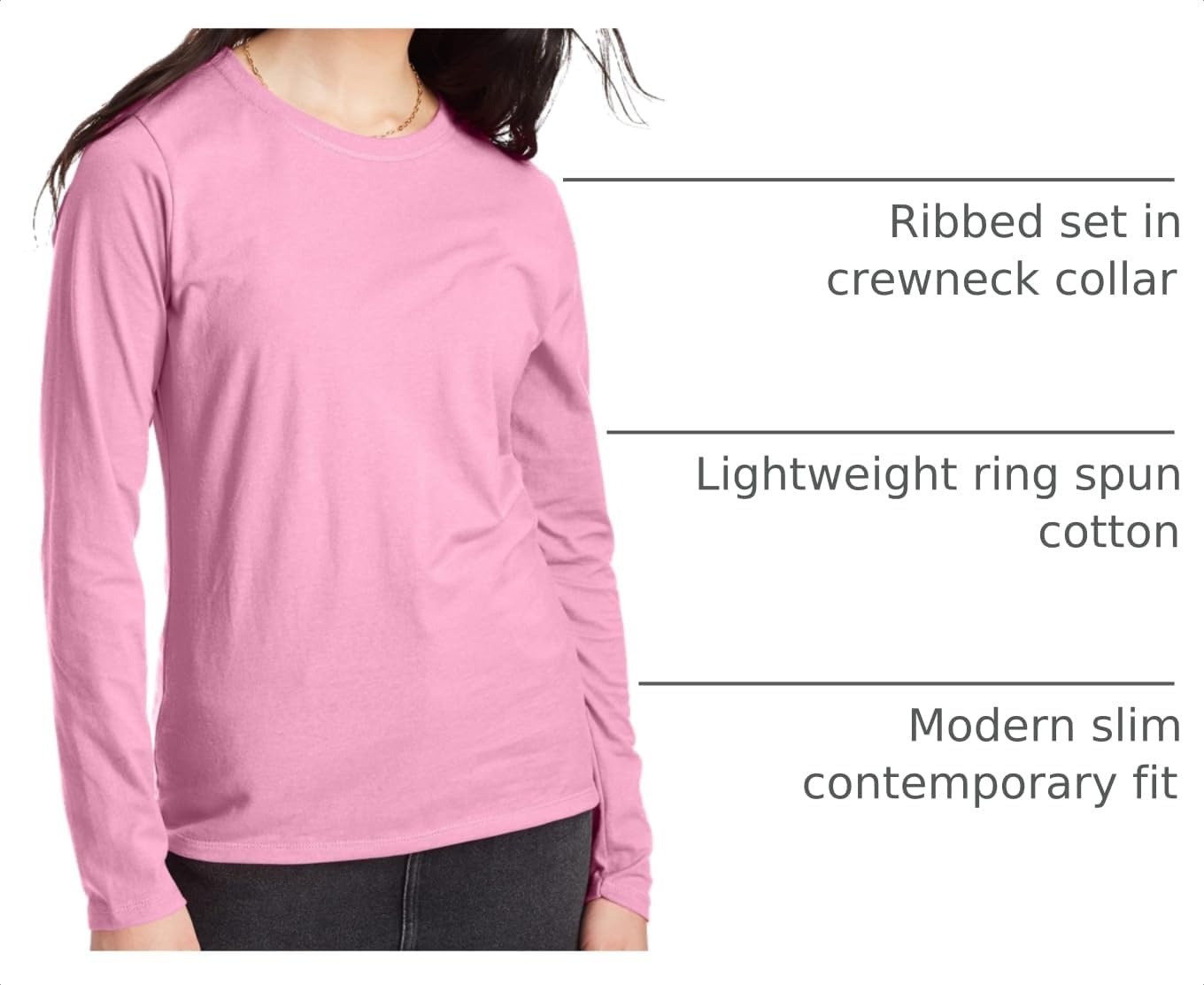 image:imageHanes Womens Long Sleeve Cotton TShirt Lightweight Crewneck and VNeck Tee for Women Modern FitPink Swish