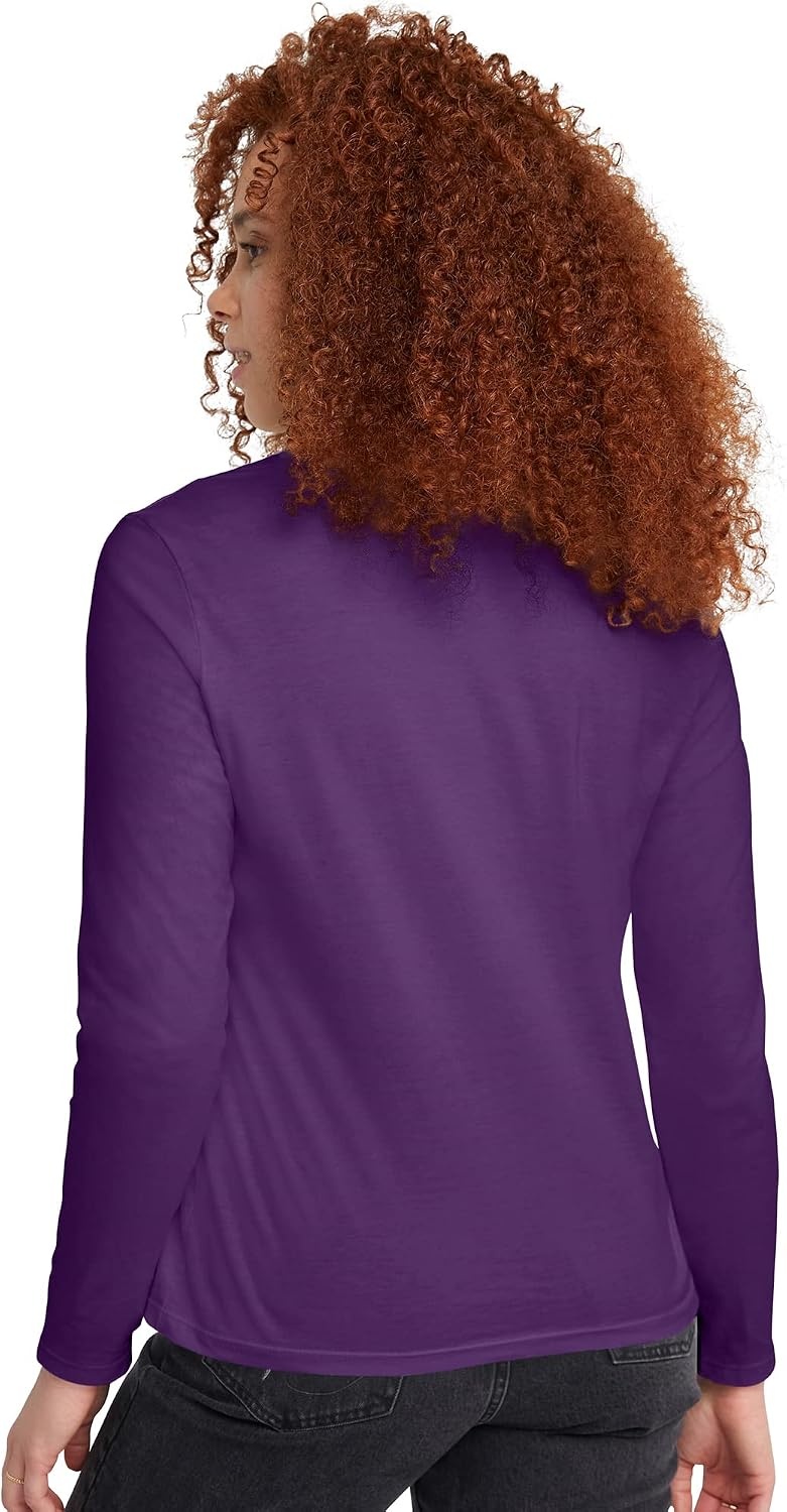 image:imageHanes Womens Long Sleeve Cotton TShirt Lightweight Crewneck and VNeck Tee for Women Modern FitViolet Splendor