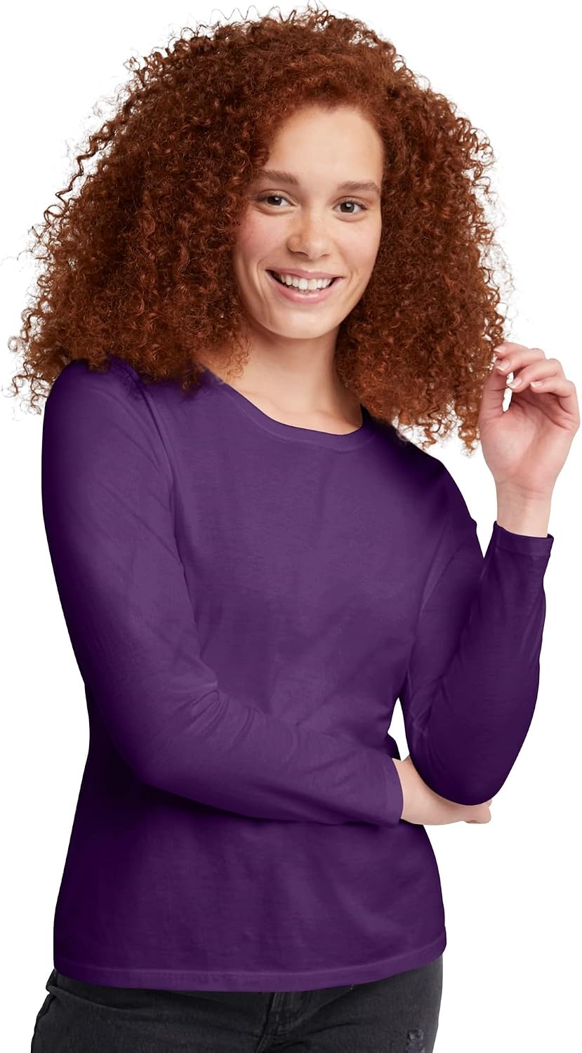 image:imageHanes Womens Long Sleeve Cotton TShirt Lightweight Crewneck and VNeck Tee for Women Modern FitViolet Splendor