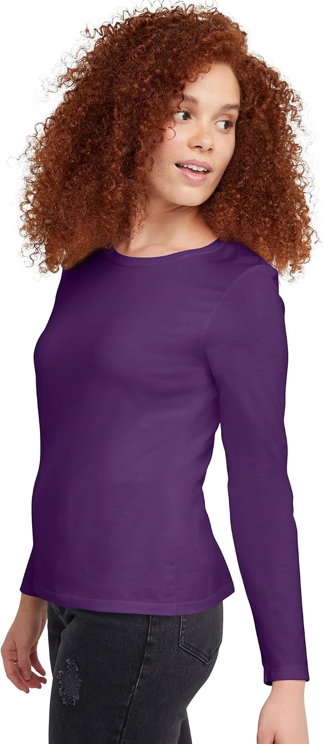 image:imageHanes Womens Long Sleeve Cotton TShirt Lightweight Crewneck and VNeck Tee for Women Modern FitViolet Splendor