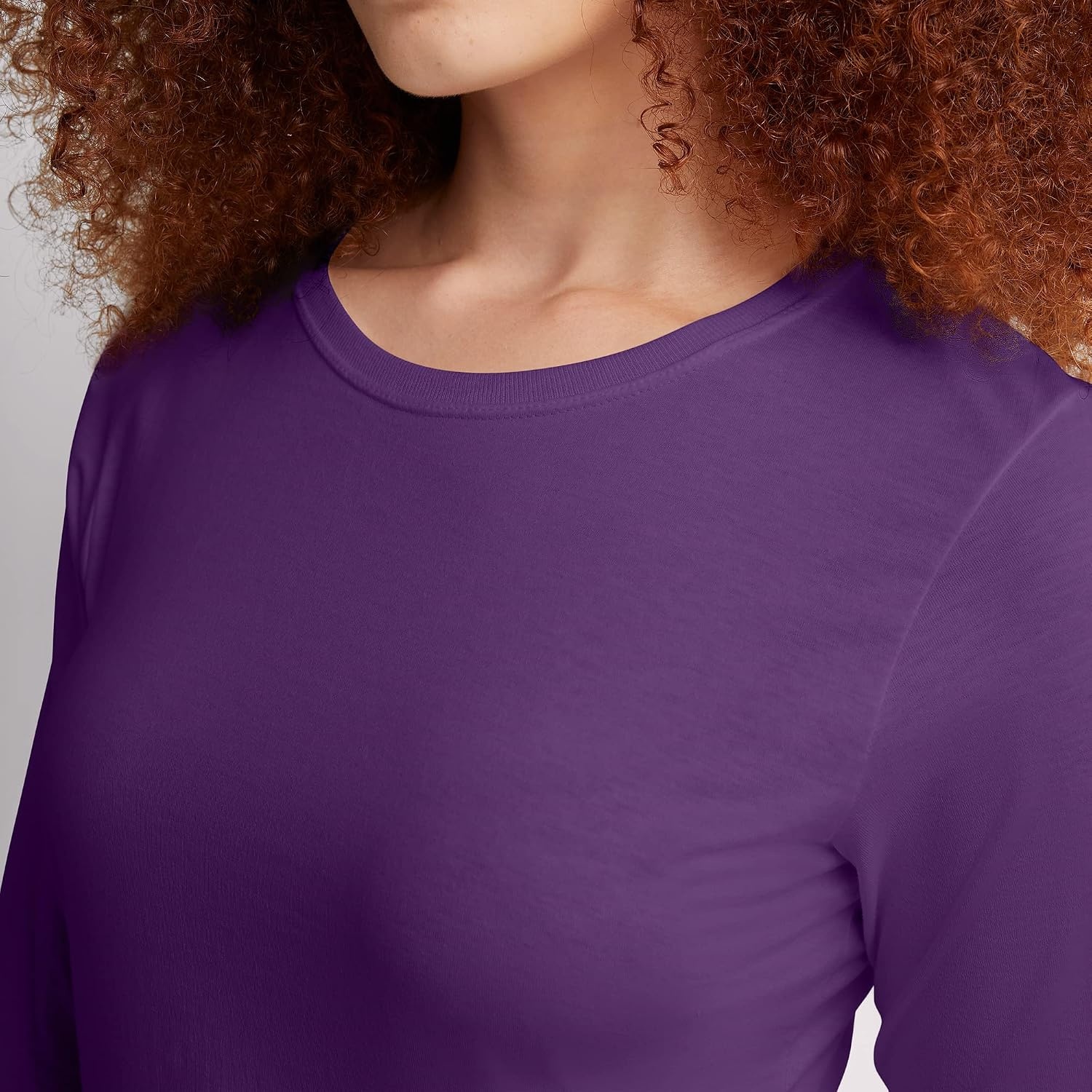 image:imageHanes Womens Long Sleeve Cotton TShirt Lightweight Crewneck and VNeck Tee for Women Modern FitViolet Splendor