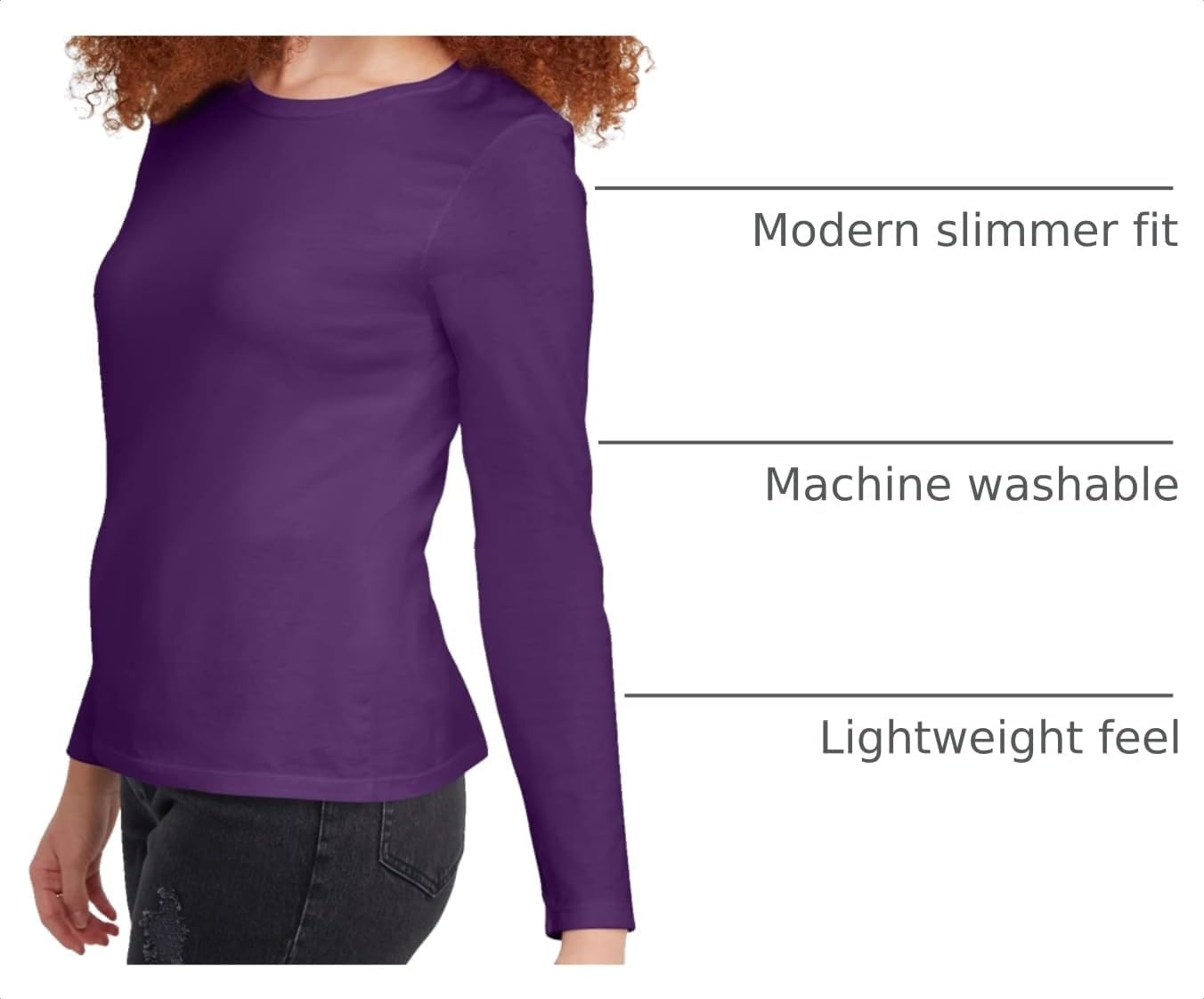 image:imageHanes Womens Long Sleeve Cotton TShirt Lightweight Crewneck and VNeck Tee for Women Modern FitViolet Splendor