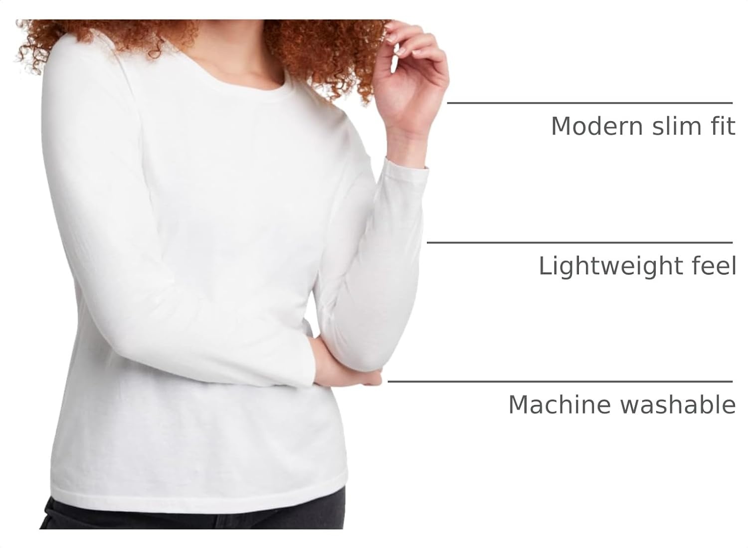 image:imageHanes Womens Long Sleeve Cotton TShirt Lightweight Crewneck and VNeck Tee for Women Modern FitWhite