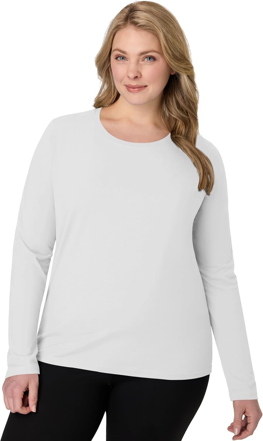 image:imageHanes Womens Long Sleeve Cotton TShirt Lightweight Crewneck and VNeck Tee for Women Modern FitWhite
