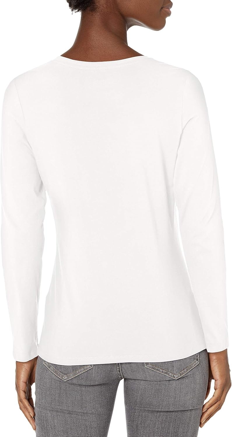 image:imageHanes Womens Long Sleeve Cotton TShirt Lightweight Crewneck and VNeck Tee for Women Modern FitWhite