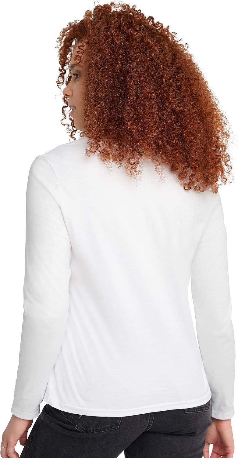 image:imageHanes Womens Long Sleeve Cotton TShirt Lightweight Crewneck and VNeck Tee for Women Modern FitWhite