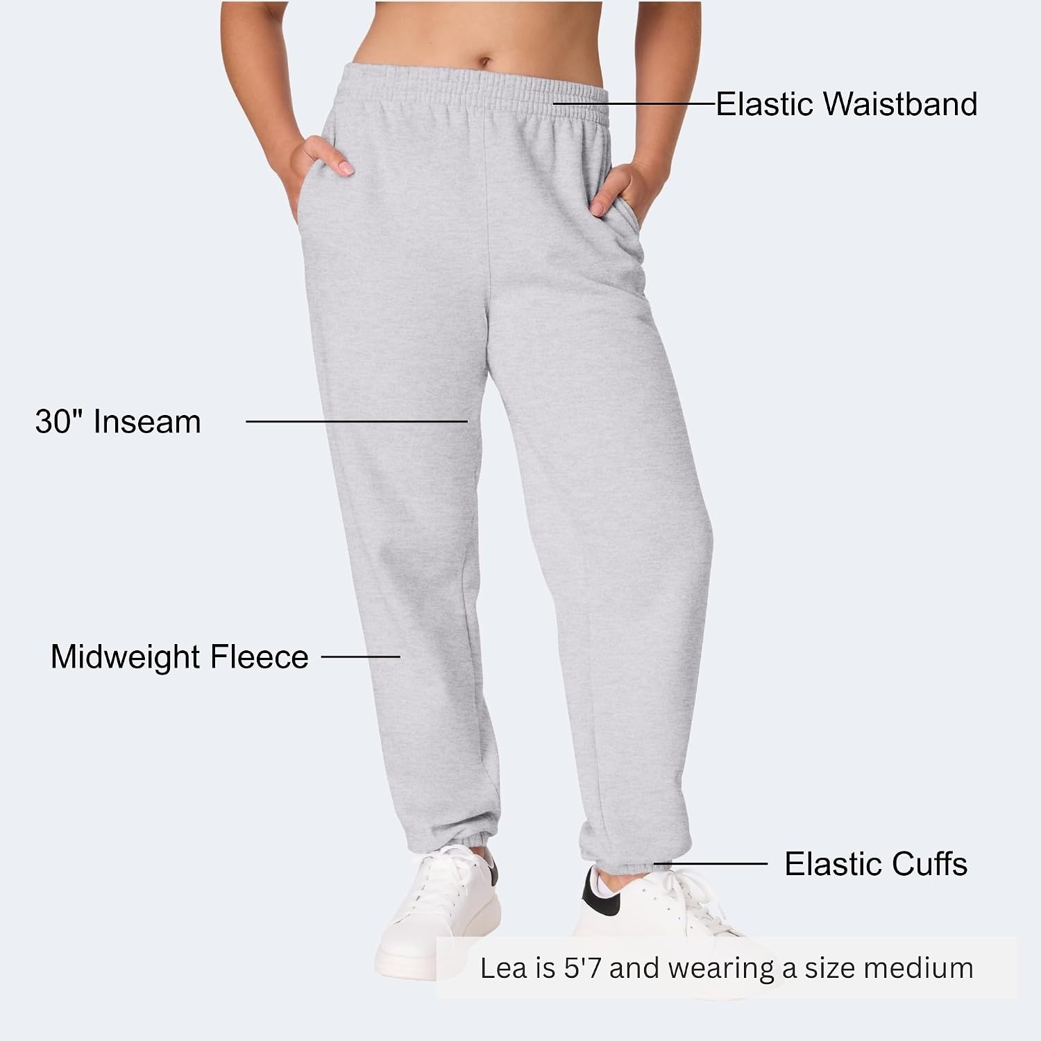 image:imageHanes Womens Originals Midweight Fleece Joggers Sweatpants with Pockets 30 PlusLight Steel