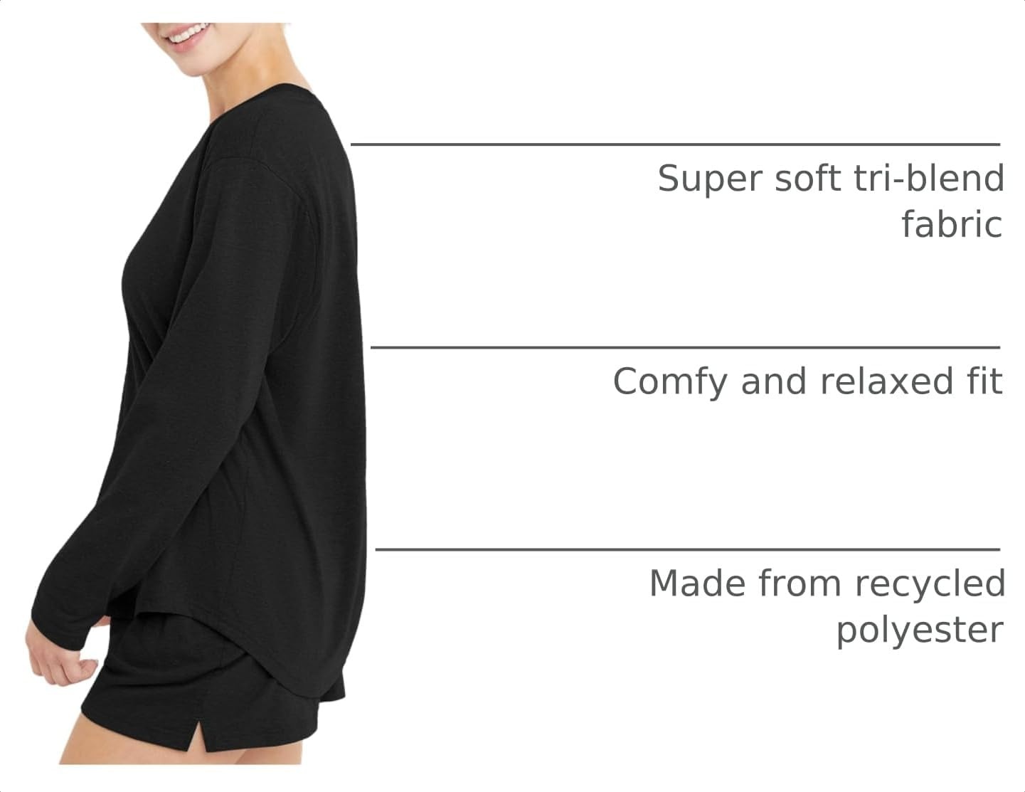 image:imageHanes Womens Originals TriBlend LongSleeve TShirt Crewneck Tee for Women Relaxed Fit Plus SizesBlack