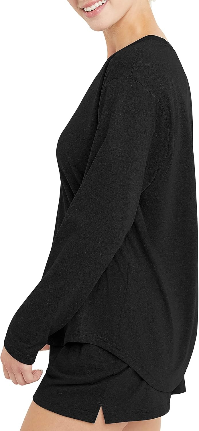 image:imageHanes Womens Originals TriBlend LongSleeve TShirt Crewneck Tee for Women Relaxed Fit Plus SizesBlack