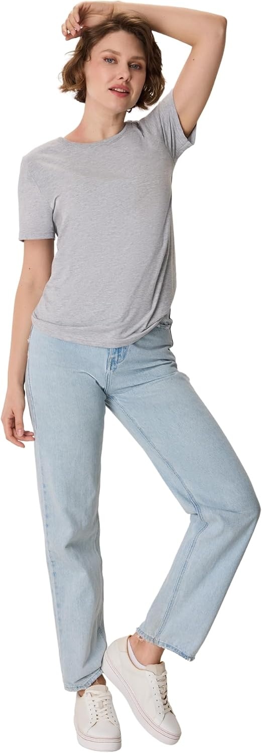 image:imageHanes Womens PerfectT Crewneck TShirt Lightweight Cotton Short Sleeve Tee for WomenLight Steel