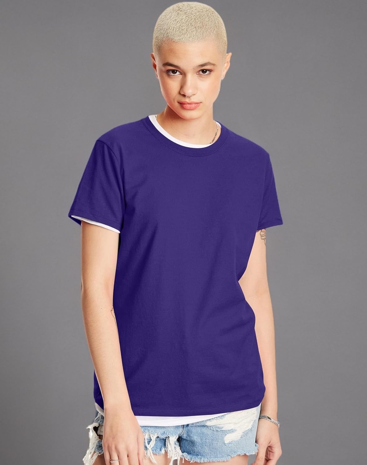 image:imageHanes Womens PerfectT Crewneck TShirt Lightweight Cotton Short Sleeve Tee for WomenPurple