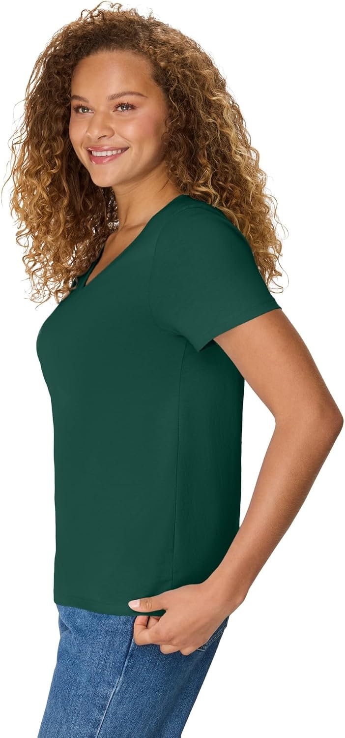 image:imageHanes Womens PerfectT Vneck Tshirt Cotton Short Sleeve Tee for Women 1 or 2PackDeep Forest