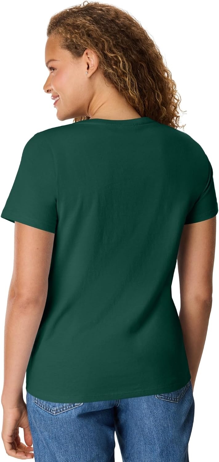 image:imageHanes Womens PerfectT Vneck Tshirt Cotton Short Sleeve Tee for Women 1 or 2PackDeep Forest