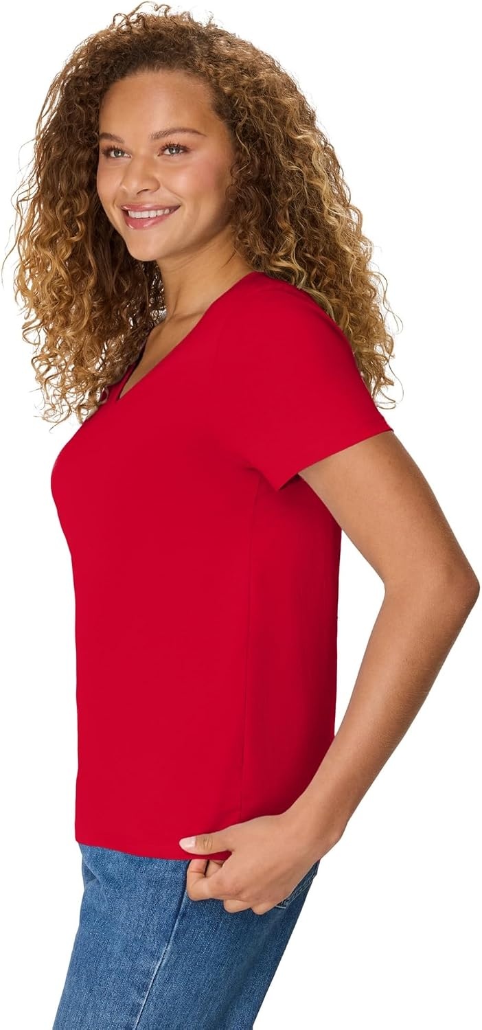 image:imageHanes Womens PerfectT Vneck Tshirt Cotton Short Sleeve Tee for Women 1 or 2PackDeep Red