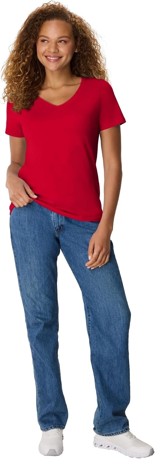image:imageHanes Womens PerfectT Vneck Tshirt Cotton Short Sleeve Tee for Women 1 or 2PackDeep Red
