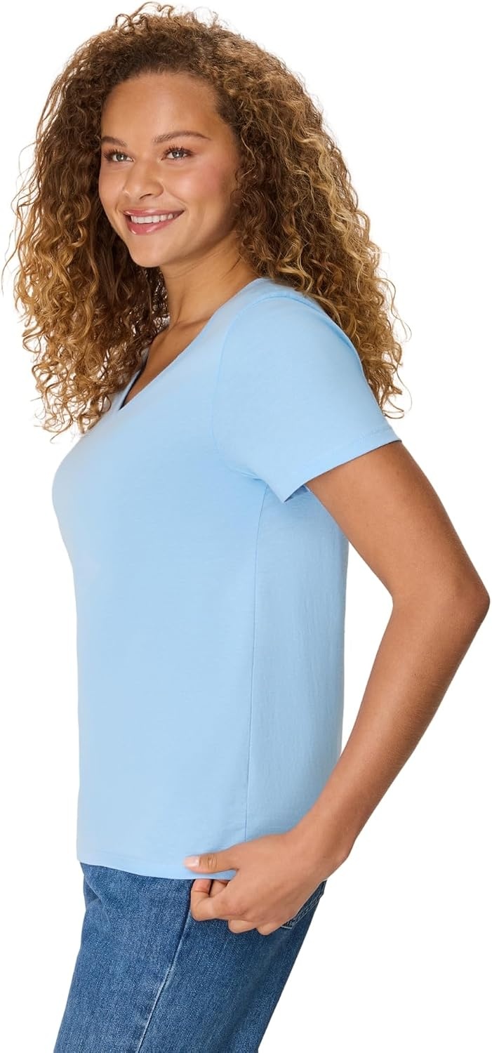 image:imageHanes Womens PerfectT Vneck Tshirt Cotton Short Sleeve Tee for Women 1 or 2PackLight Blue