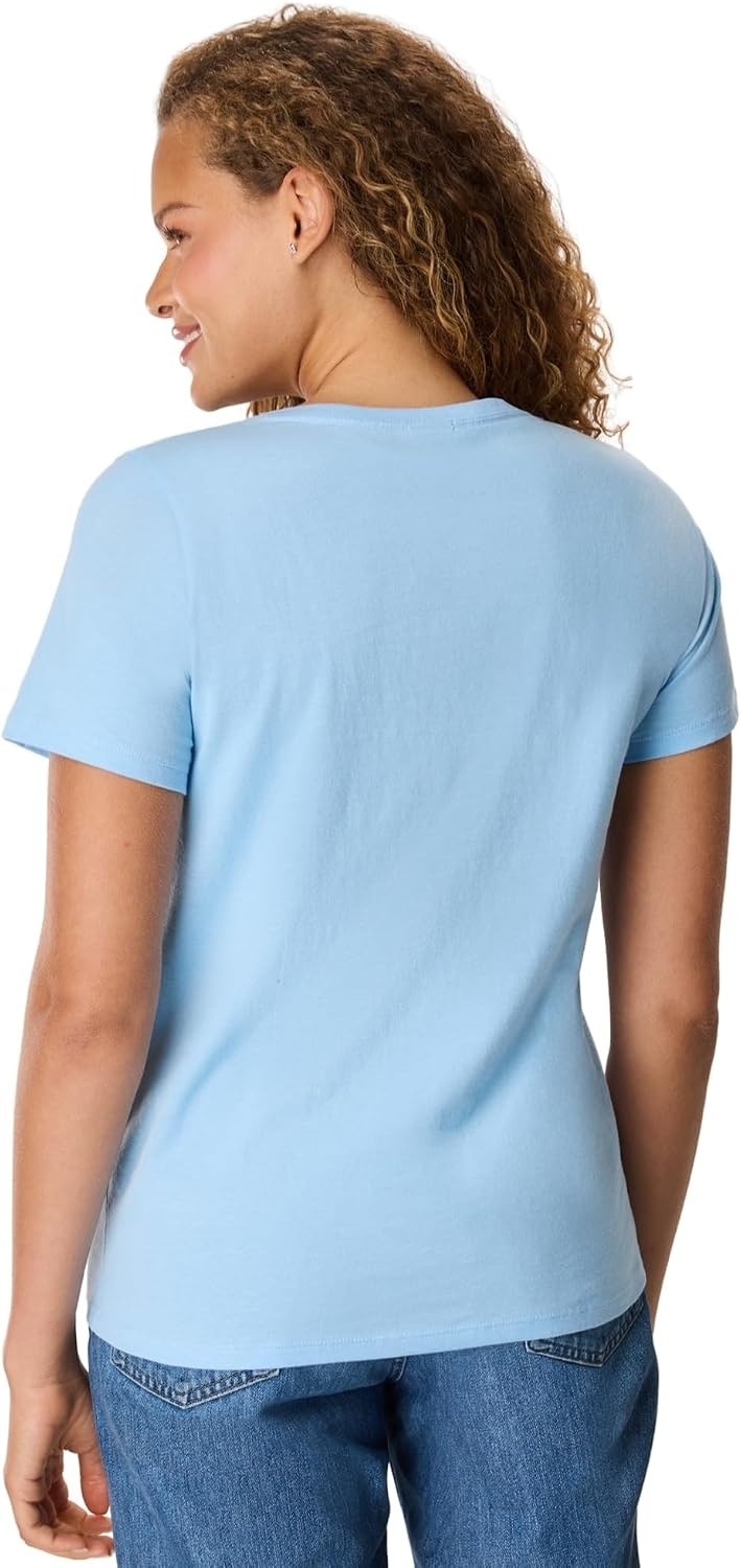 image:imageHanes Womens PerfectT Vneck Tshirt Cotton Short Sleeve Tee for Women 1 or 2PackLight Blue