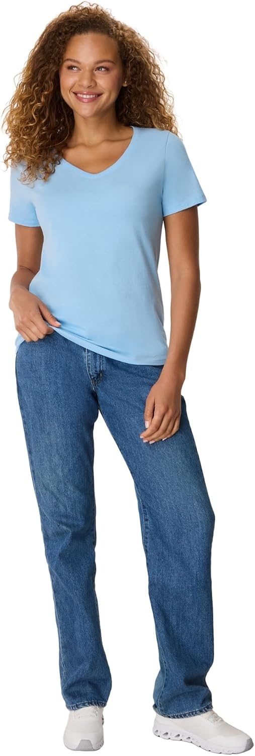 image:imageHanes Womens PerfectT Vneck Tshirt Cotton Short Sleeve Tee for Women 1 or 2PackLight Blue