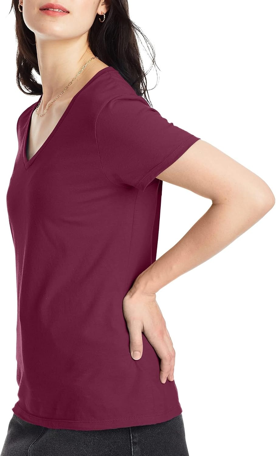 image:imageHanes Womens PerfectT Vneck Tshirt Cotton Short Sleeve Tee for Women 1 or 2PackMaroon