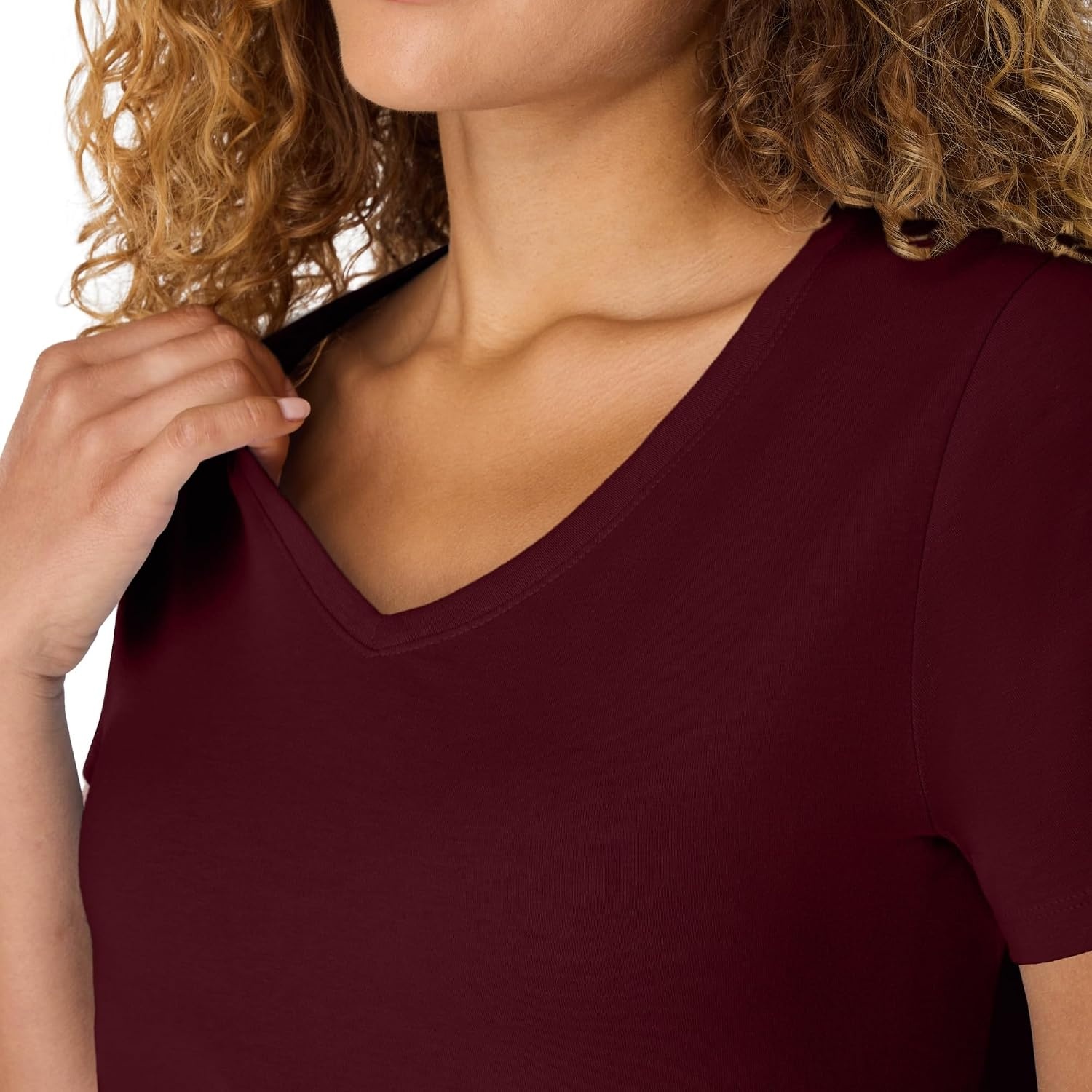 image:imageHanes Womens PerfectT Vneck Tshirt Cotton Short Sleeve Tee for Women 1 or 2PackMaroon